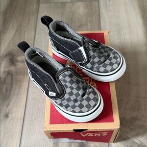 Vans Kids Checkered Black and Gray Slip-On Sneakers